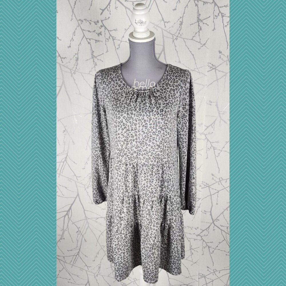 Jane & Delancey Gray Leopard Print Tiered Flounce Hem Dress
